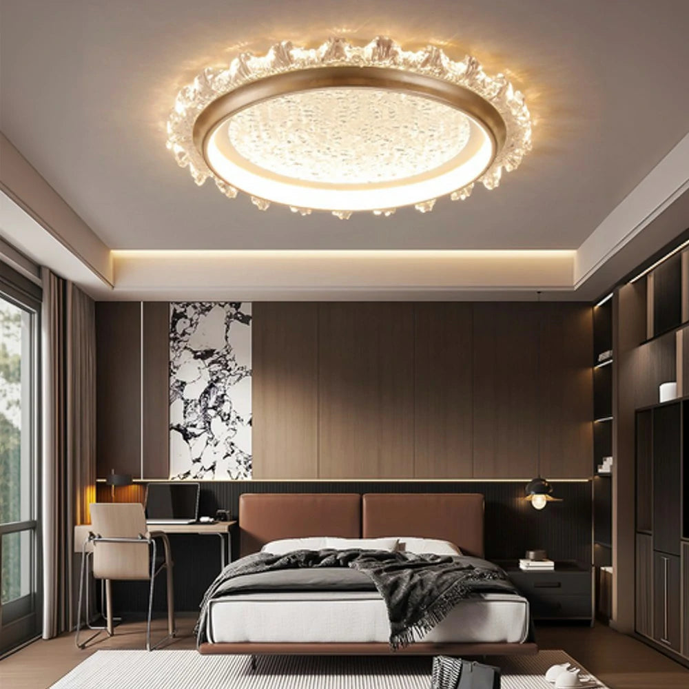 LIVARA 96W Modern Ceiling Light with Dimmable Full-Spectrum LED, Anti-Rust Die-Cast Iron Frame & Soft PMMA Lampshade - Coffee