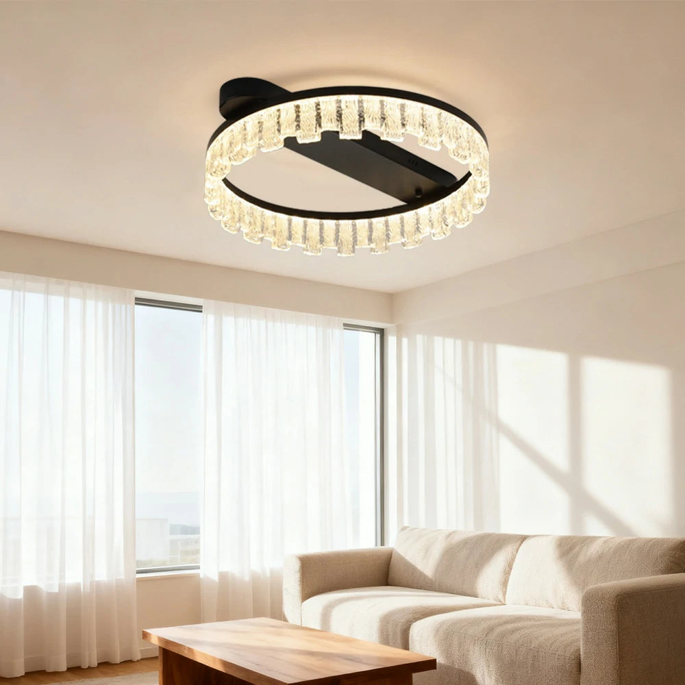 LIVARA 60W Ceiling Light with Full-Spectrum Eye-Comfort LED, Brushed Aluminum Frame & Dimmable PMMA Diffuser - Black