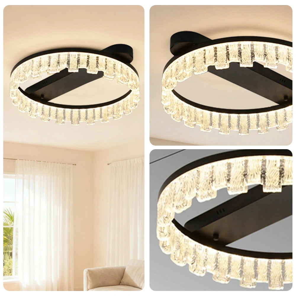 LIVARA 60W Ceiling Light with Full-Spectrum Eye-Comfort LED, Brushed Aluminum Frame & Dimmable PMMA Diffuser - Black