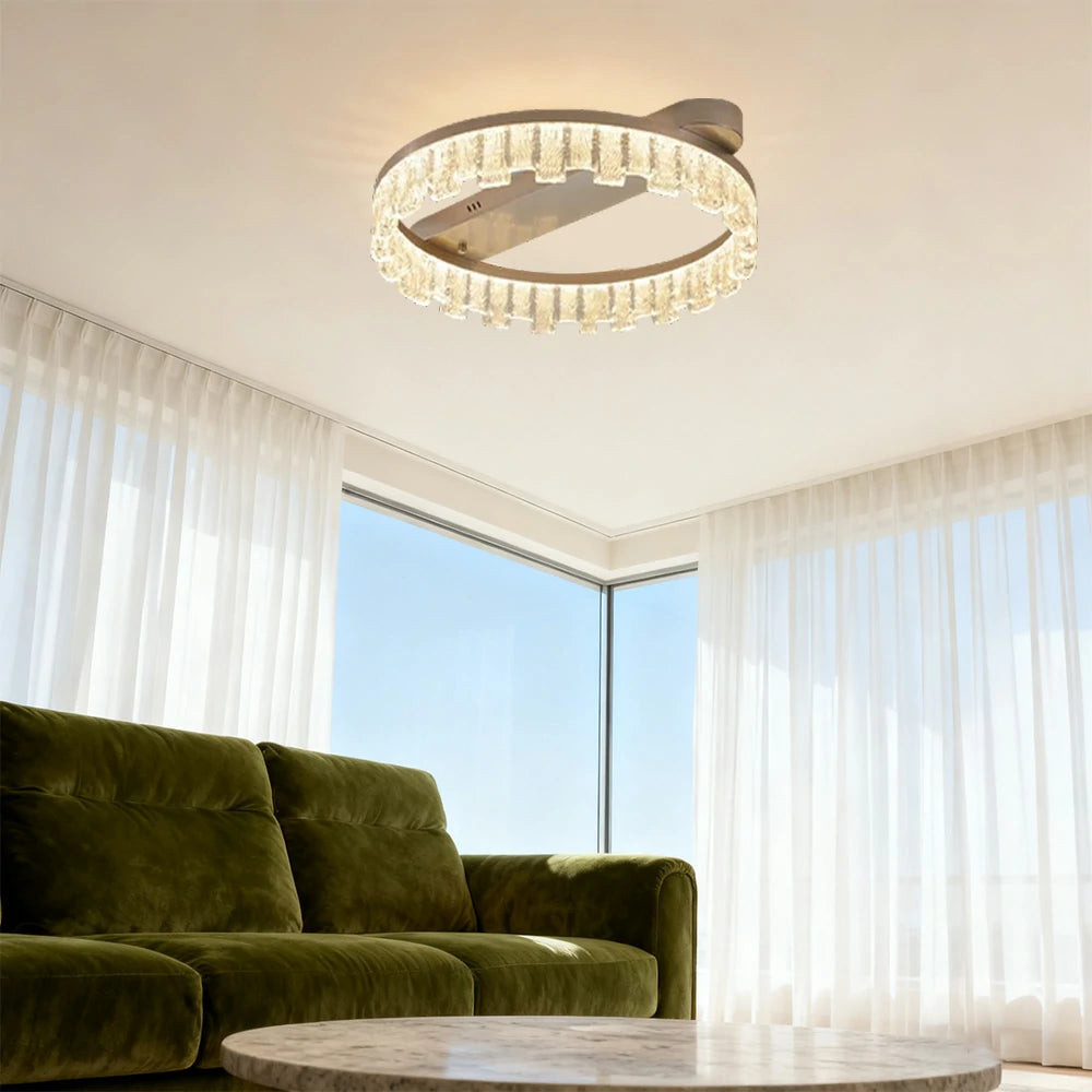 LIVARA 60W Ceiling Light with Full-Spectrum Eye-Comfort LED, Brushed Aluminum Frame & Dimmable PMMA Diffuser - Gold