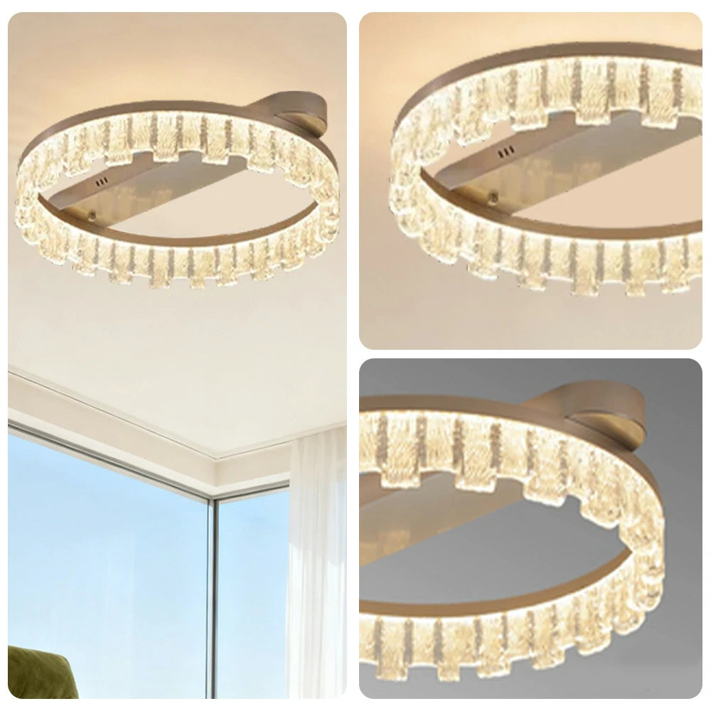 LIVARA 60W Ceiling Light with Full-Spectrum Eye-Comfort LED, Brushed Aluminum Frame & Dimmable PMMA Diffuser - Gold