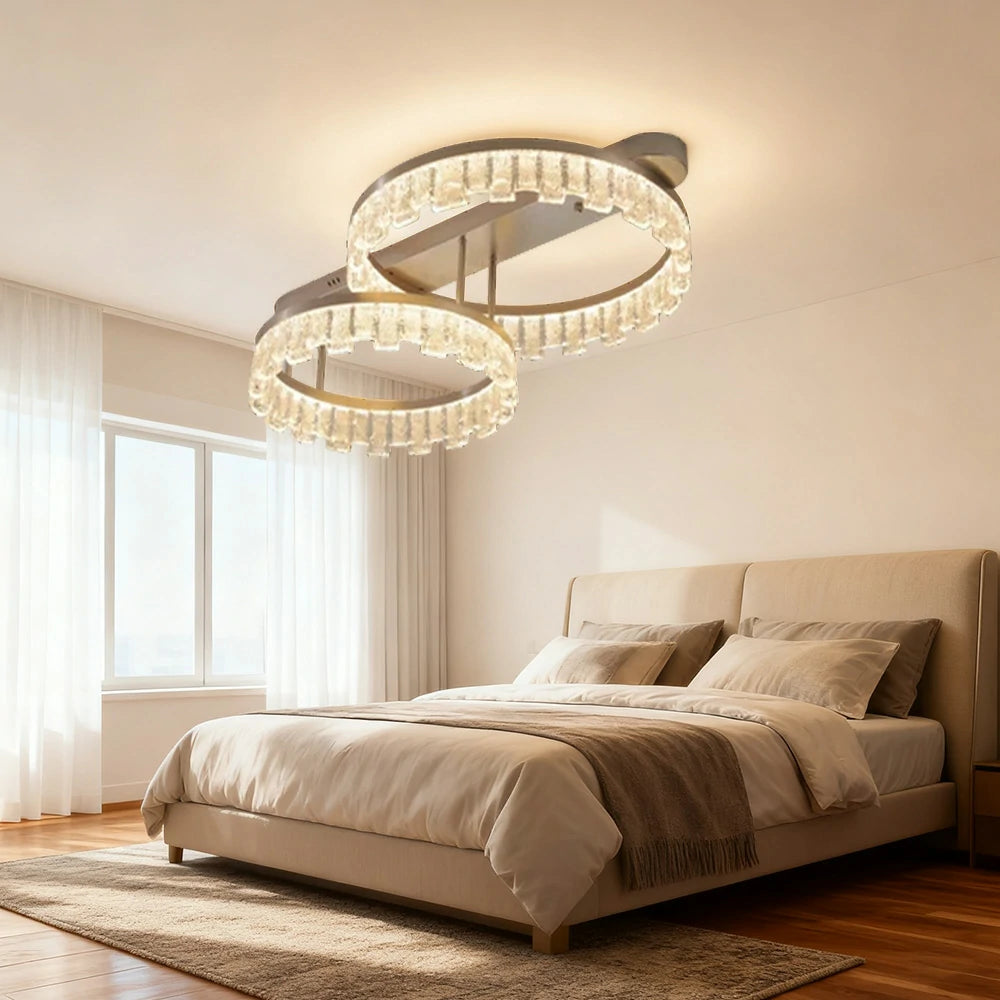 LIVARA 112W Ceiling Light with Full-Spectrum Eye-Comfort LED, Brushed Aluminum Frame & Dimmable PMMA Diffuser - Gold