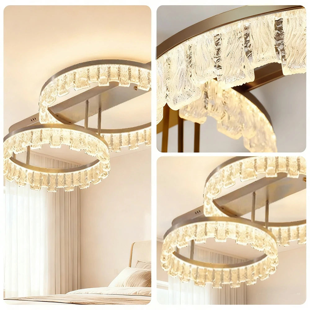 LIVARA 112W Ceiling Light with Full-Spectrum Eye-Comfort LED, Brushed Aluminum Frame & Dimmable PMMA Diffuser - Gold