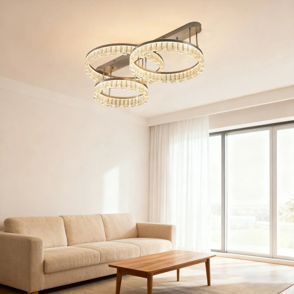 LIVARA 180W Ceiling Light with Full-Spectrum Eye-Comfort LED, Brushed Aluminum Frame & Dimmable PMMA Diffuser - Gold