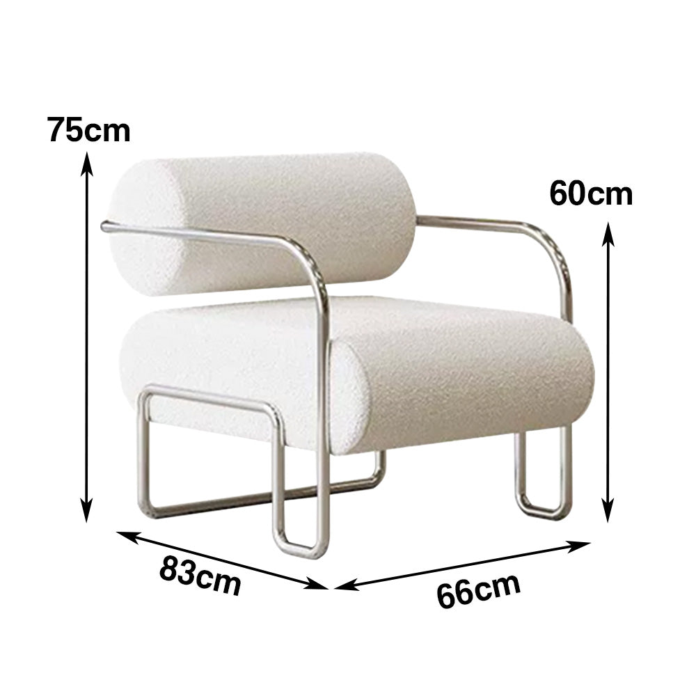 LIVARA Velvet Lounge Chair Thick Cushion Stainless Steel Frame Deep-Relax Bolster Support Design - White&Silver
