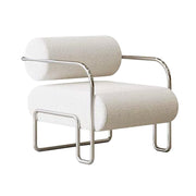 LIVARA Velvet Lounge Chair Thick Cushion Stainless Steel Frame Deep-Relax Bolster Support Design - White&Silver