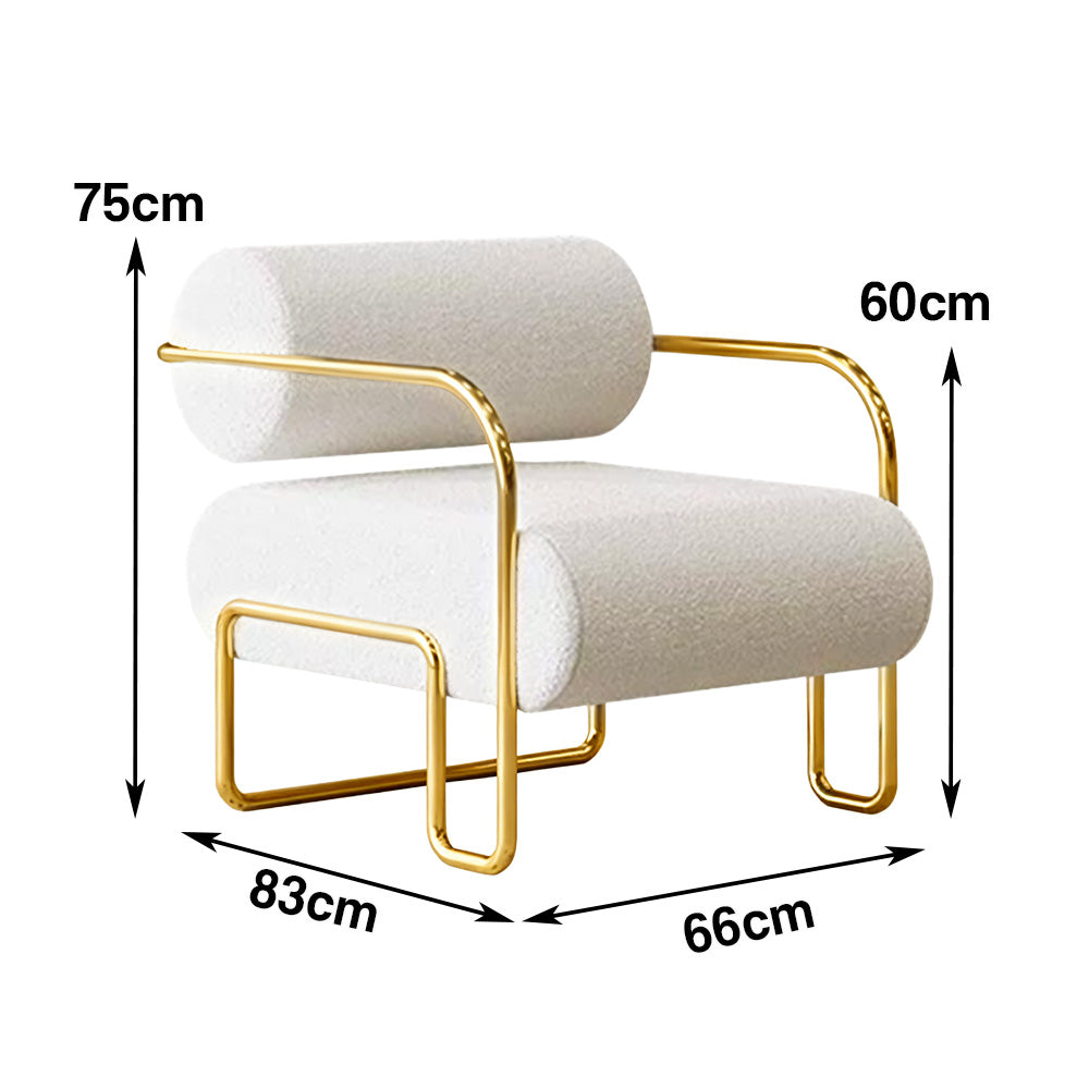 LIVARA Velvet Lounge Chair Thick Cushion Stainless Steel Frame Deep-Relax Bolster Support Design - White&Gold