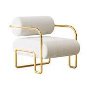 LIVARA Velvet Lounge Chair Thick Cushion Stainless Steel Frame Deep-Relax Bolster Support Design - White&Gold