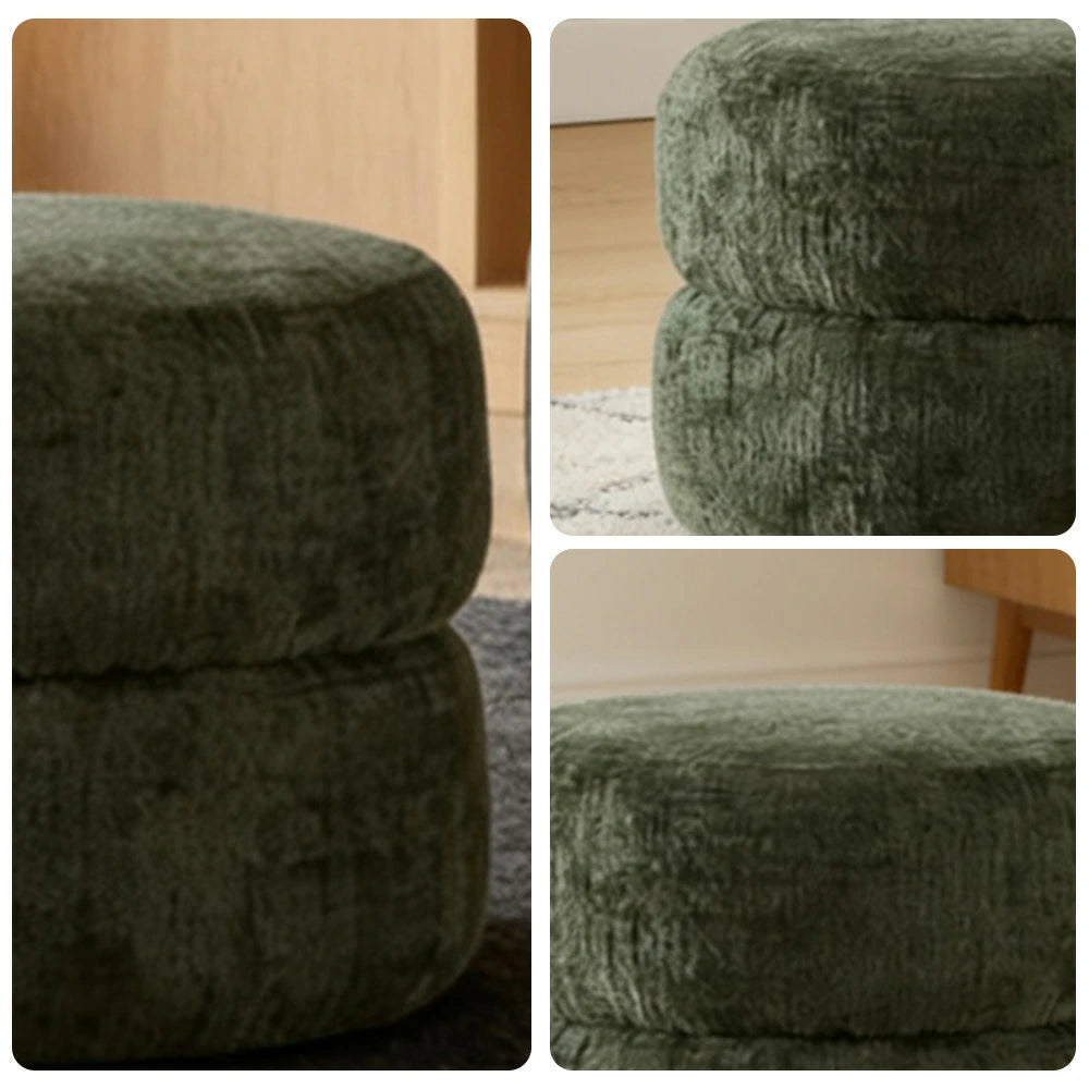 LIVARA Ottoman Round Design High-Resilience Foam Chenille Fabric Lightweight Mobile Multi-Functional - Green
