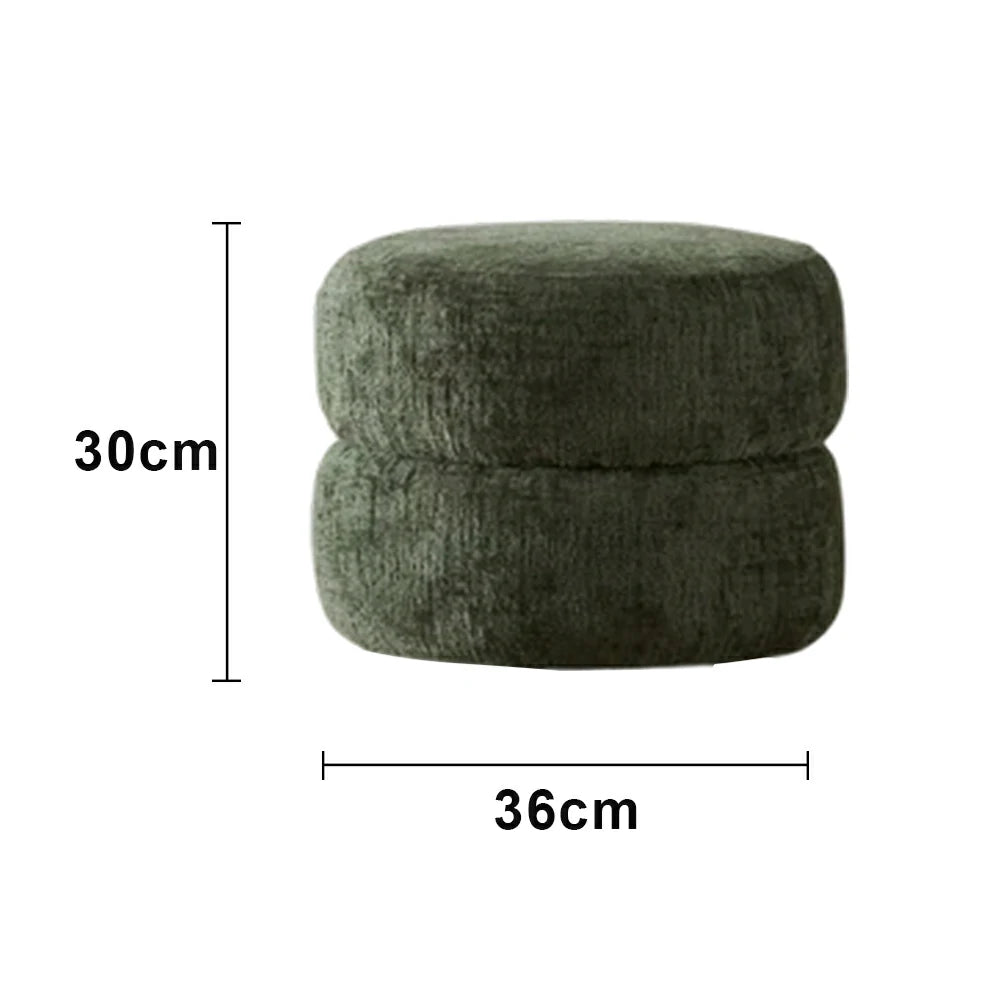 LIVARA Ottoman Round Design High-Resilience Foam Chenille Fabric Lightweight Mobile Multi-Functional - Green