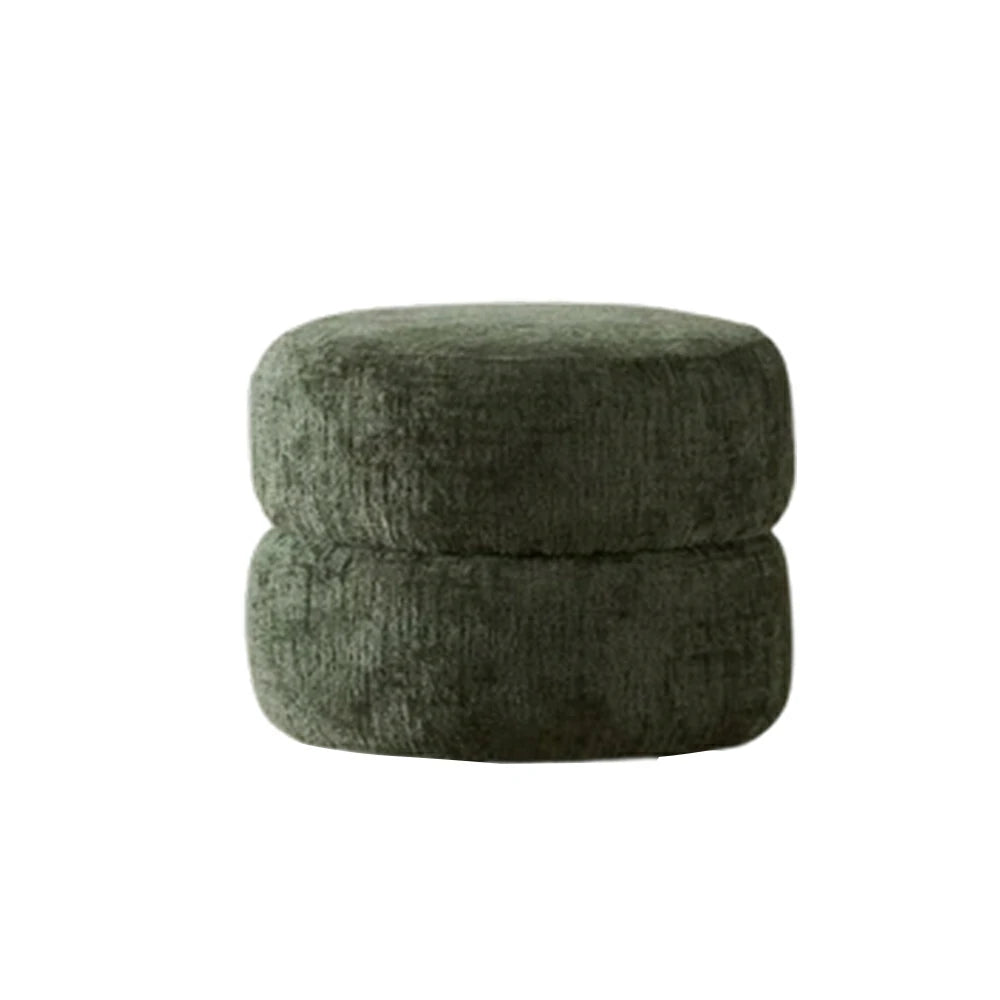 LIVARA Ottoman Round Design High-Resilience Foam Chenille Fabric Lightweight Mobile Multi-Functional - Green