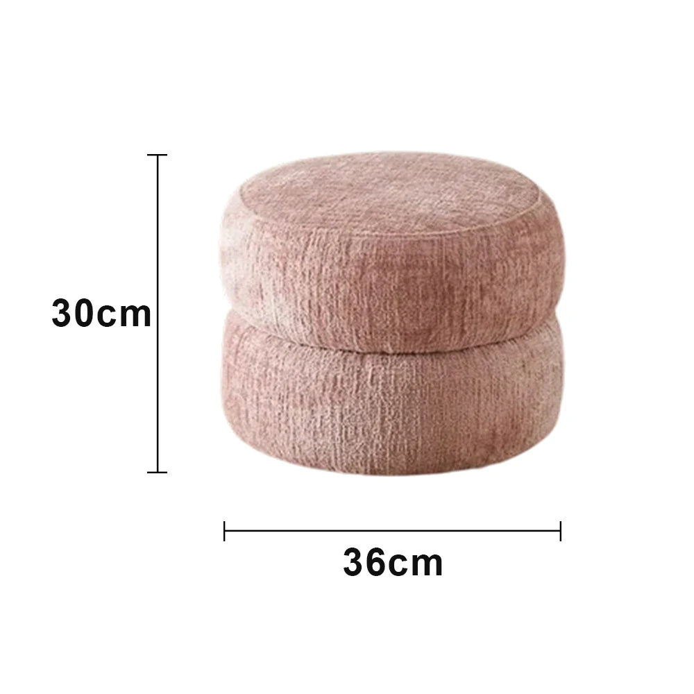 LIVARA Ottoman Round Design High-Resilience Foam Chenille Fabric Lightweight Mobile Multi-Functional - Pink