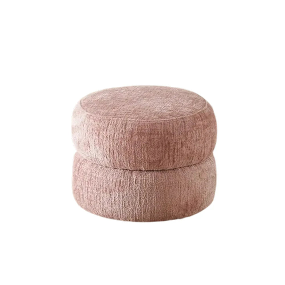 LIVARA Ottoman Round Design High-Resilience Foam Chenille Fabric Lightweight Mobile Multi-Functional - Pink