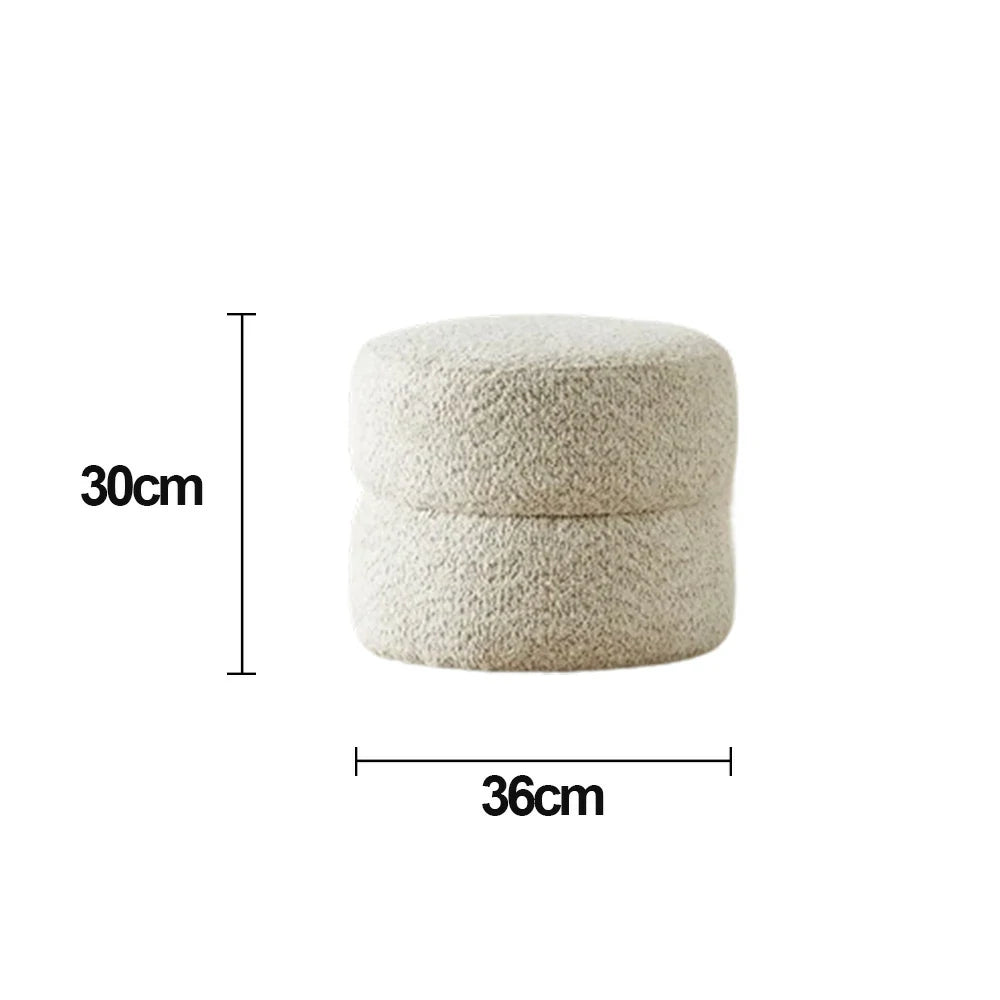 LIVARA Ottoman Round Design High-Resilience Foam Chenille Fabric Lightweight Mobile Multi-Functional - White