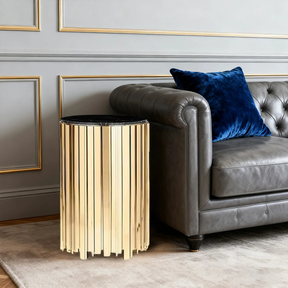 LIVARA 43/60/80cm Marble Coffee Table, Black & White Metal Legs, Brass Edge Design, Vacuum Gold-Plated Base, Modern Luxury Style - Marble White