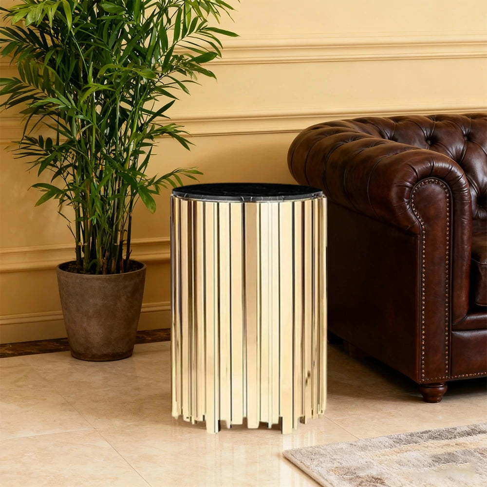 LIVARA 43/60/80cm Marble Coffee Table, Black & White Metal Legs, Brass Edge Design, Vacuum Gold-Plated Base, Modern Luxury Style - Marble White