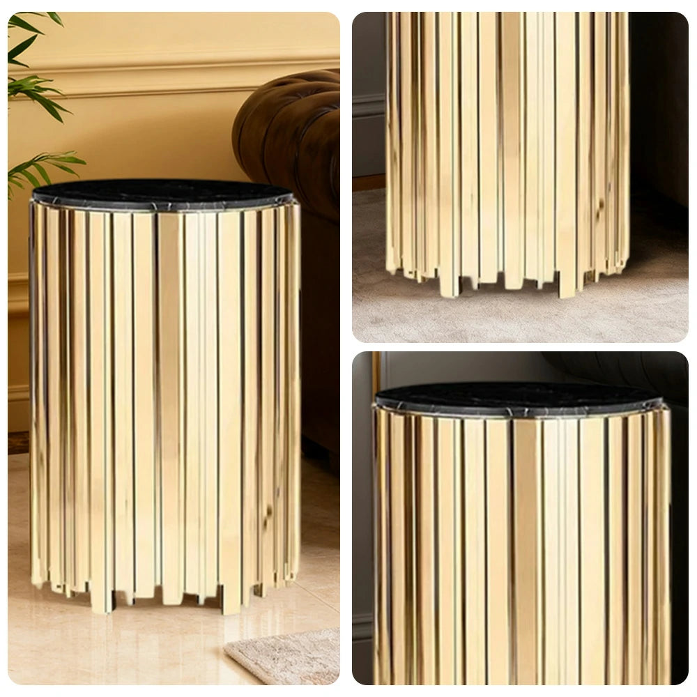 LIVARA 43/60/80cm Marble Coffee Table, Black & White Metal Legs, Brass Edge Design, Vacuum Gold-Plated Base, Modern Luxury Style - Marble White