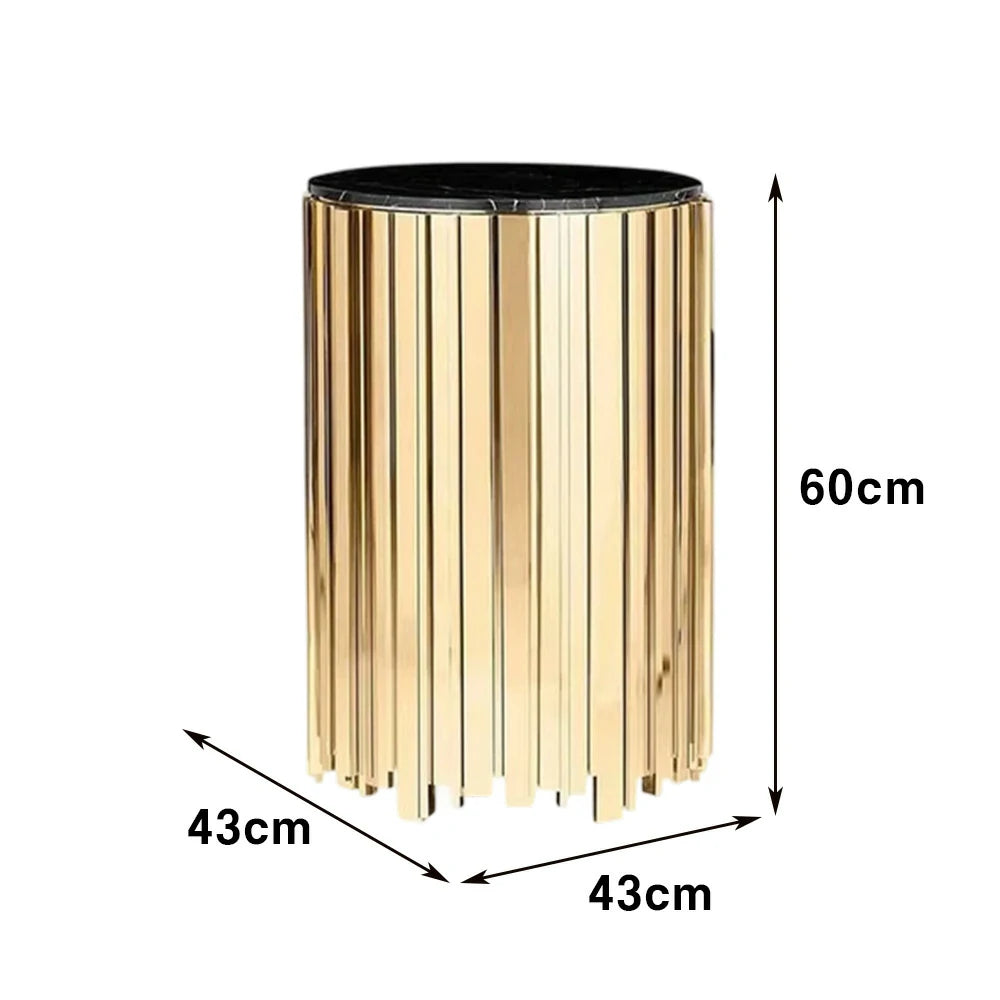 LIVARA 43/60/80cm Marble Coffee Table, Black & White Metal Legs, Brass Edge Design, Vacuum Gold-Plated Base, Modern Luxury Style - Marble White