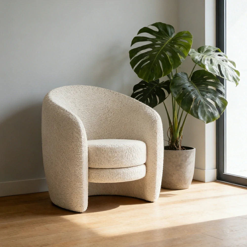 LIVARA Accent Armchair Ergonomic Support Solid Pine Frame Teddy Fleece Upholstery with Nano 3-Proof Technology - White