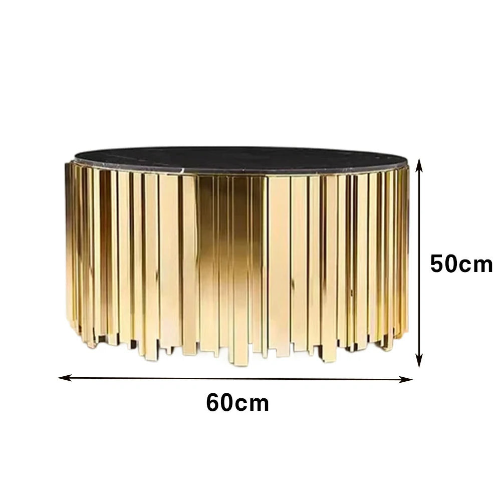 LIVARA 43/60/80cm Marble Coffee Table, Black & White Metal Legs, Brass Edge Design, Vacuum Gold-Plated Base, Modern Luxury Style - Marble White