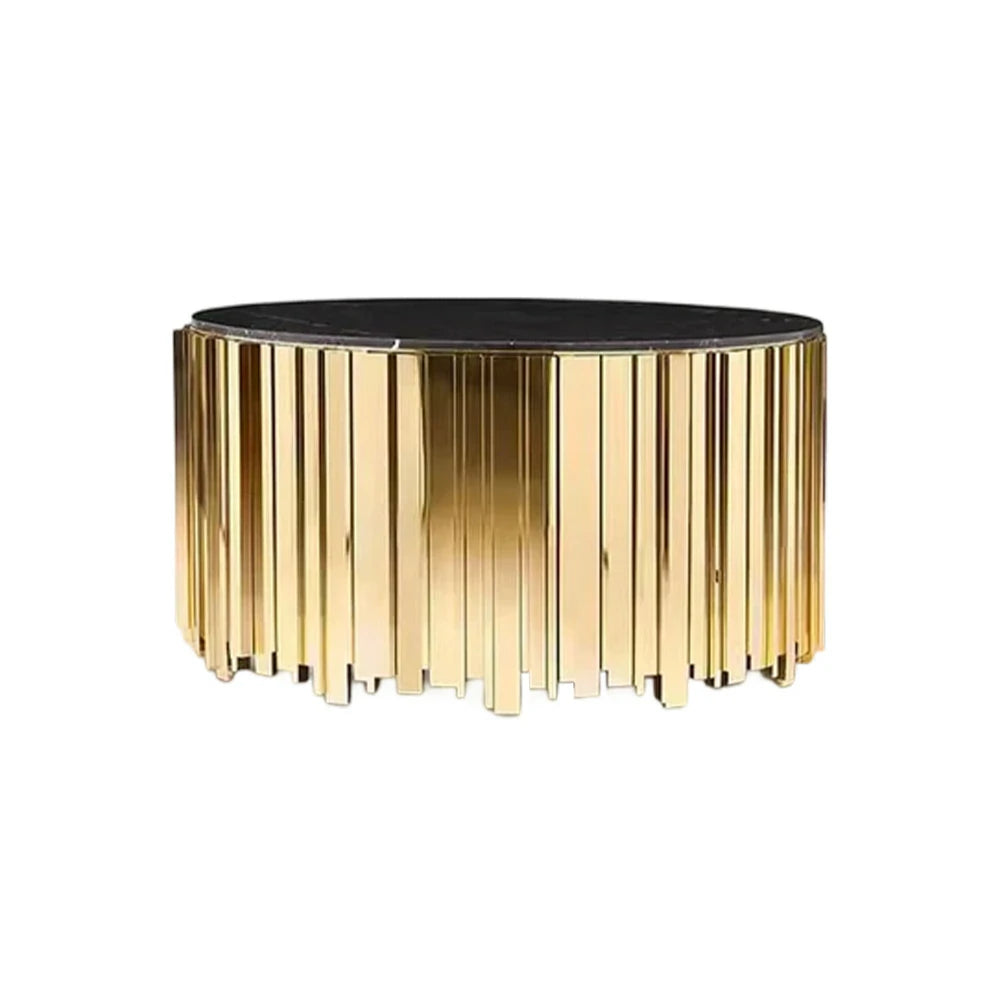 LIVARA 43/60/80cm Marble Coffee Table, Black & White Metal Legs, Brass Edge Design, Vacuum Gold-Plated Base, Modern Luxury Style - Marble White