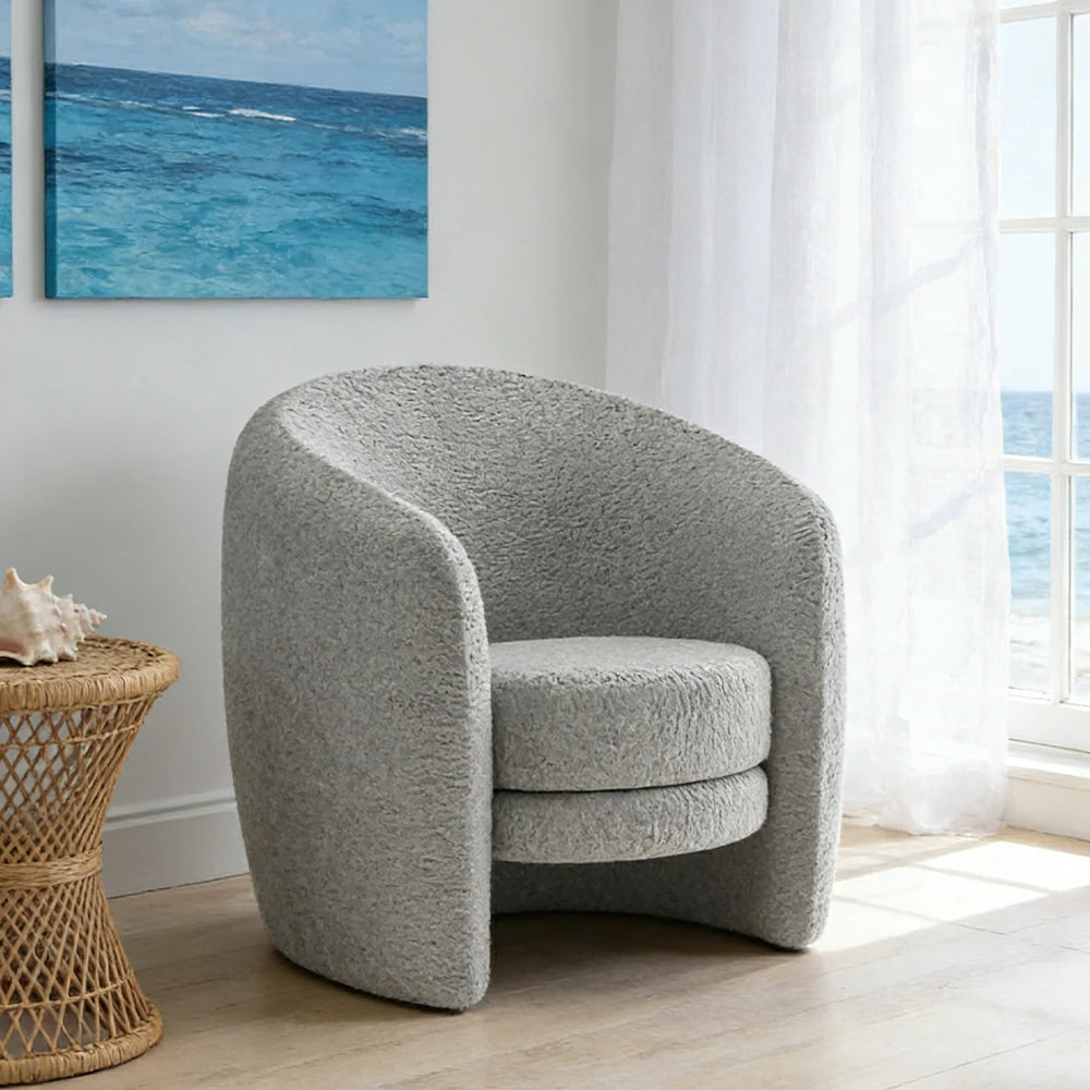 LIVARA Accent Armchair Ergonomic Support Solid Pine Frame Teddy Fleece Upholstery with Nano 3-Proof Technology - Grey