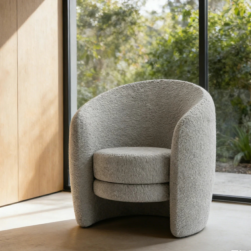 LIVARA Accent Armchair Ergonomic Support Solid Pine Frame Teddy Fleece Upholstery with Nano 3-Proof Technology - Grey