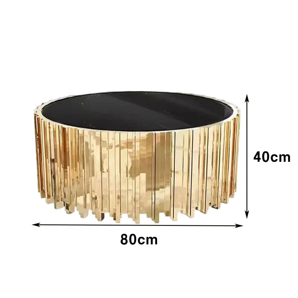 LIVARA 43/60/80cm Marble Coffee Table, Black & White Metal Legs, Brass Edge Design, Vacuum Gold-Plated Base, Modern Luxury Style - Marble White