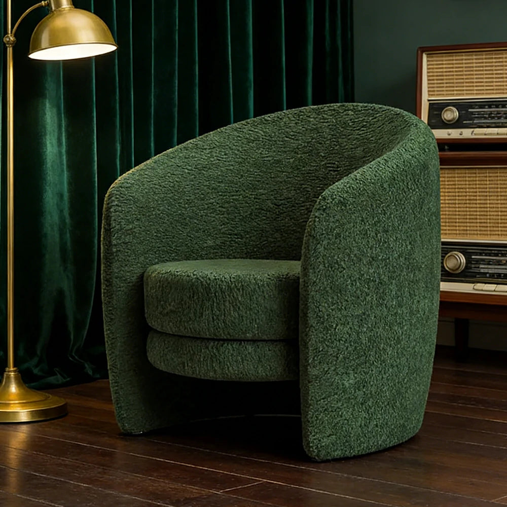 LIVARA Accent Armchair Ergonomic Support Solid Pine Frame Teddy Fleece Upholstery with Nano 3-Proof Technology - Green