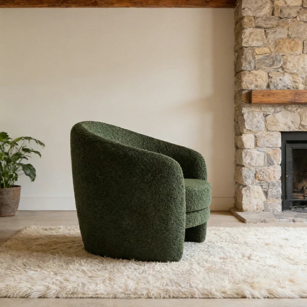 LIVARA Accent Armchair Ergonomic Support Solid Pine Frame Teddy Fleece Upholstery with Nano 3-Proof Technology - Green