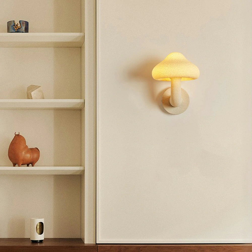 LIVARA Indoor Mushroom Wall Light, Warm LED Resin Fiberglass Lamp with Soft Glow for Bedroom Living Room Hallway