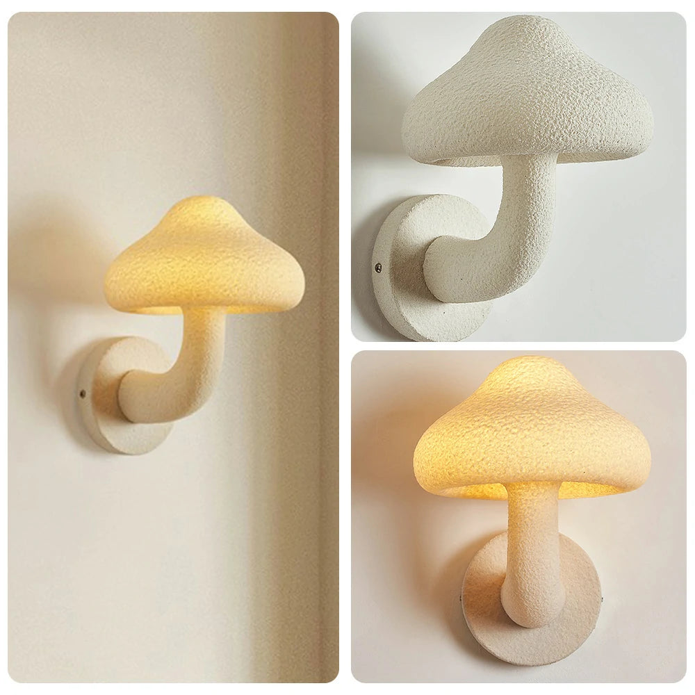 LIVARA Indoor Mushroom Wall Light, Warm LED Resin Fiberglass Lamp with Soft Glow for Bedroom Living Room Hallway