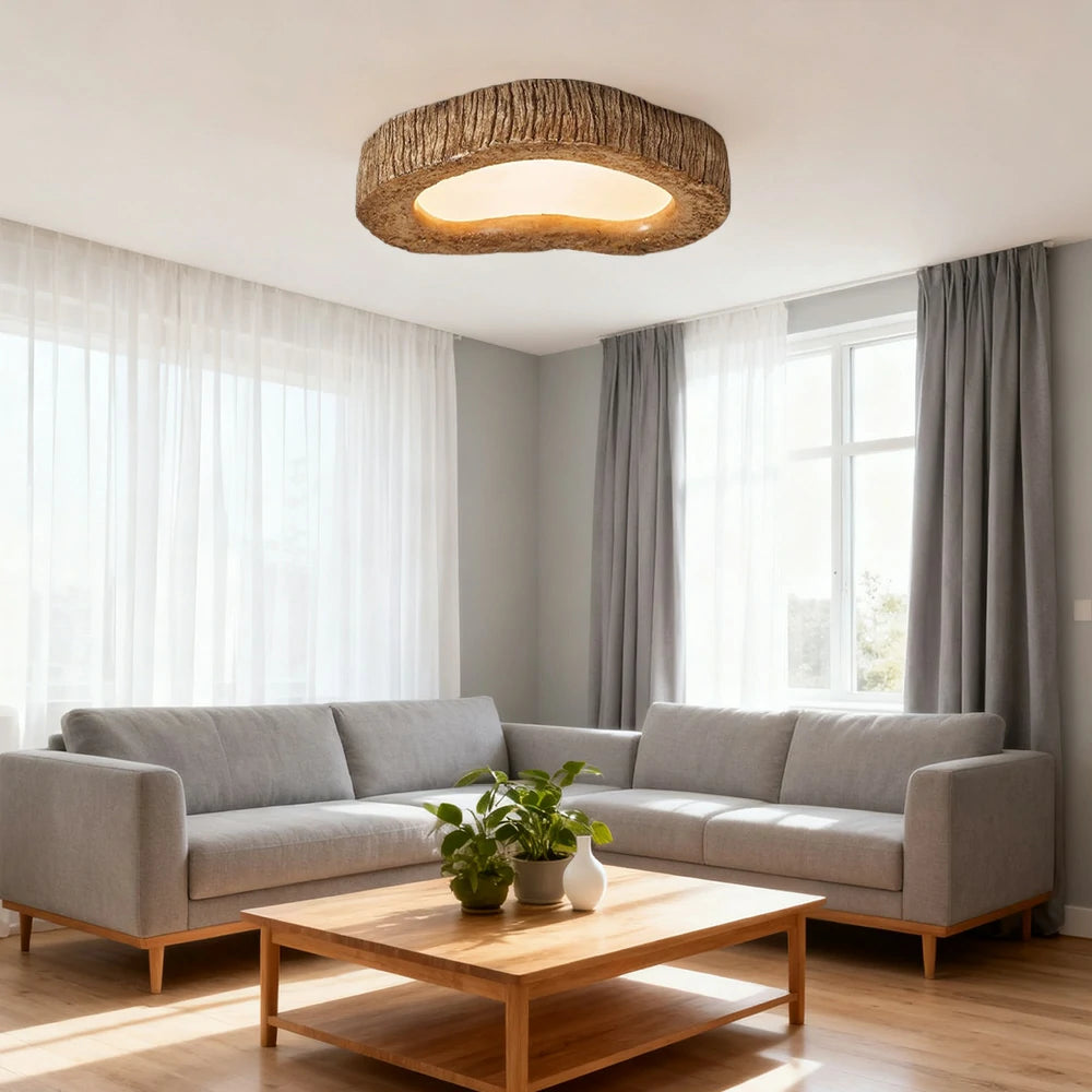 LIVARA Wood Grain Round LED Ceiling Light 35/45/54cm, Frosted Acrylic Flush Mount Lamp for Living Room Bedroom