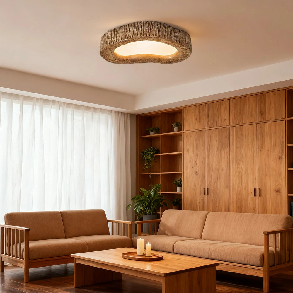 LIVARA Wood Grain Round LED Ceiling Light 35/45/54cm, Frosted Acrylic Flush Mount Lamp for Living Room Bedroom