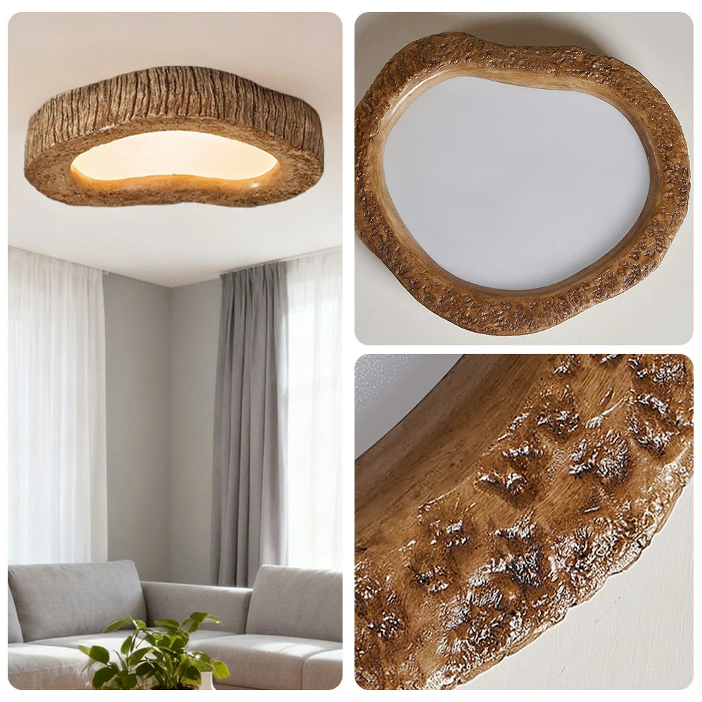 LIVARA Wood Grain Round LED Ceiling Light 35/45/54cm, Frosted Acrylic Flush Mount Lamp for Living Room Bedroom