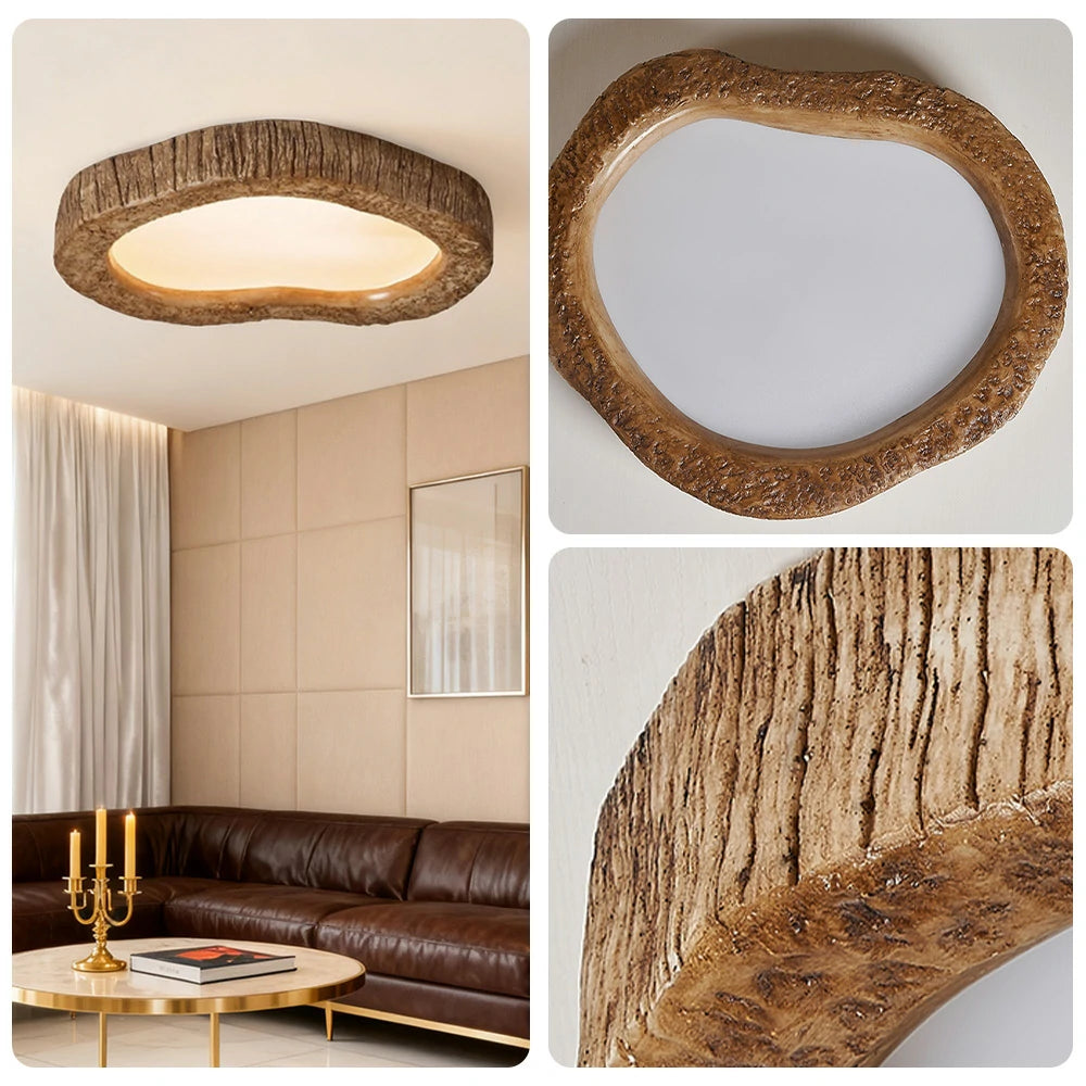 LIVARA Wood Grain Round LED Ceiling Light 35/45/54cm, Frosted Acrylic Flush Mount Lamp for Living Room Bedroom