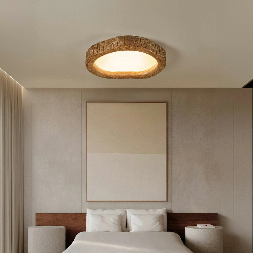 LIVARA Wood Grain Round LED Ceiling Light 35/45/54cm, Frosted Acrylic Flush Mount Lamp for Living Room Bedroom