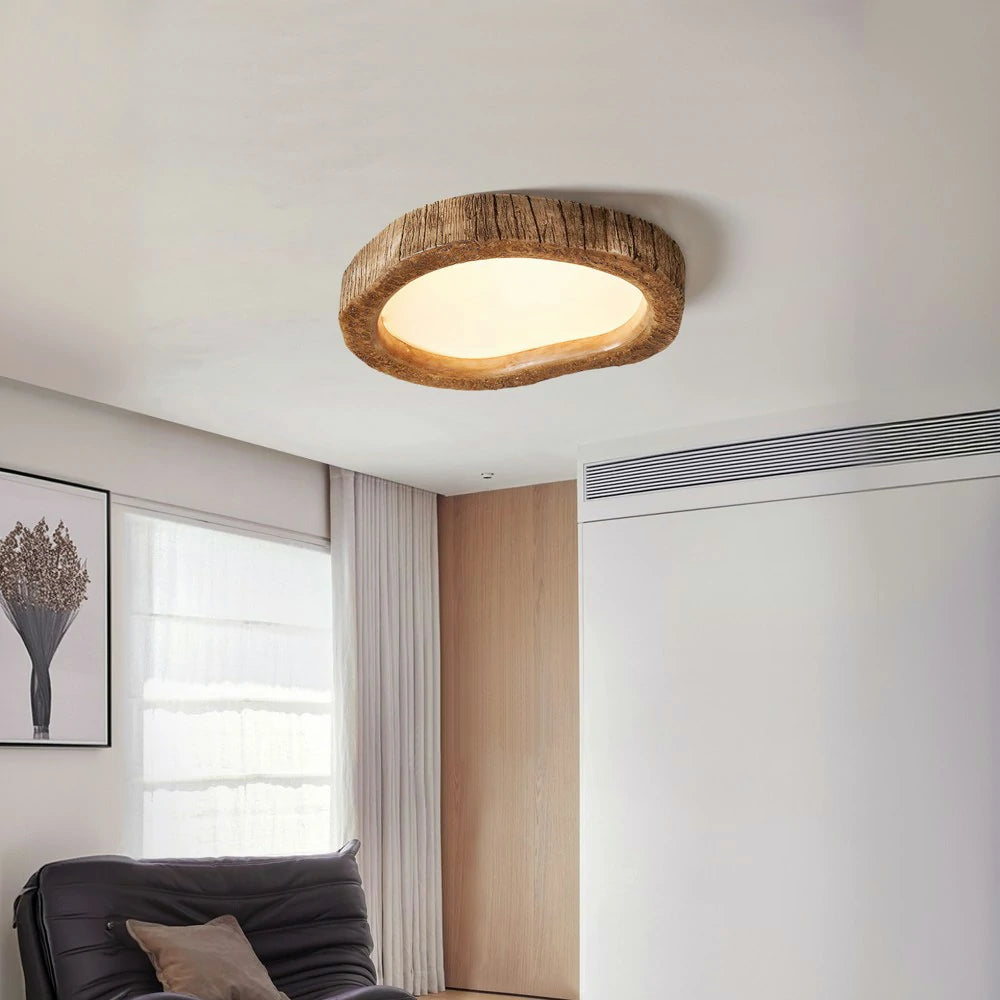 LIVARA Wood Grain Round LED Ceiling Light 35/45/54cm, Frosted Acrylic Flush Mount Lamp for Living Room Bedroom