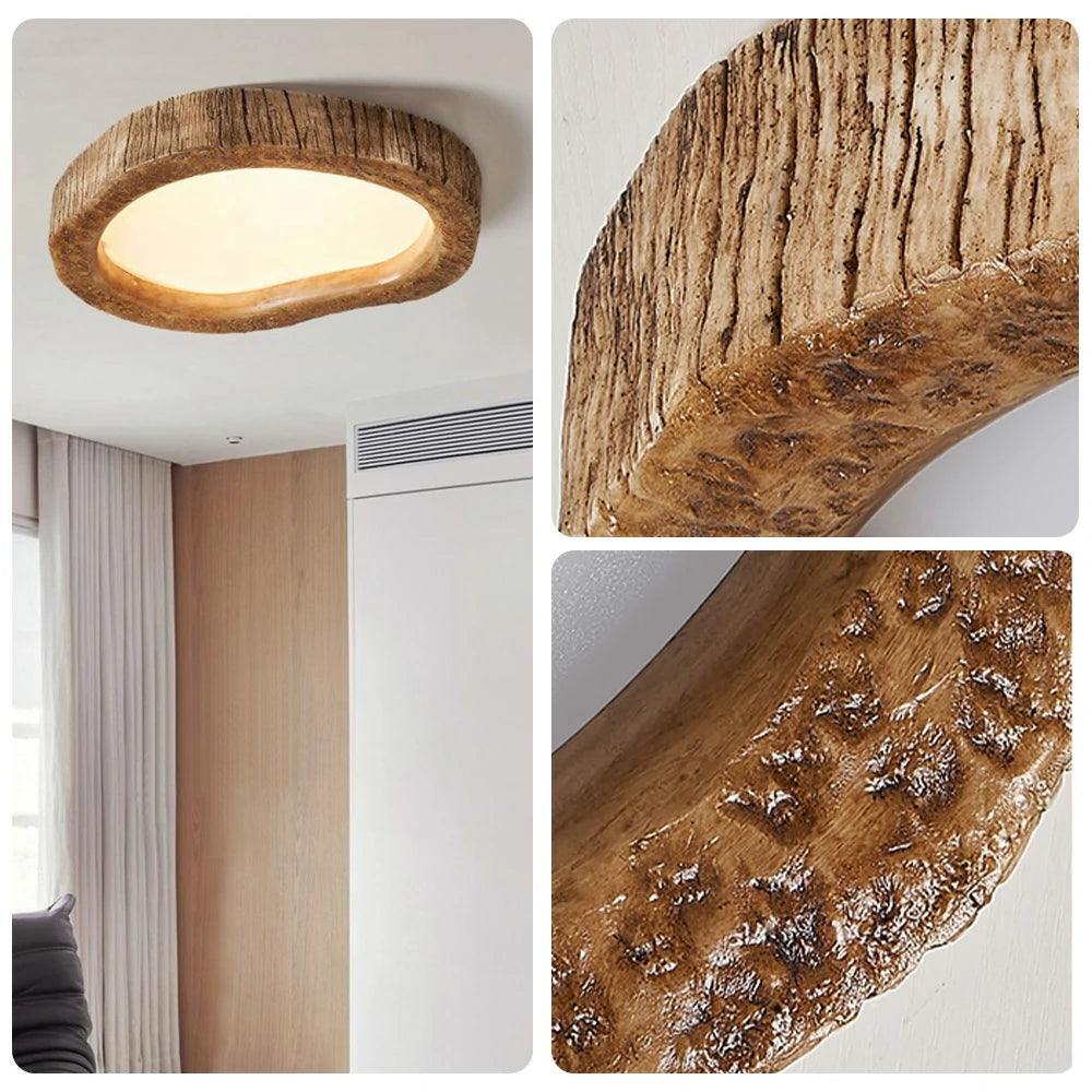 LIVARA Wood Grain Round LED Ceiling Light 35/45/54cm, Frosted Acrylic Flush Mount Lamp for Living Room Bedroom