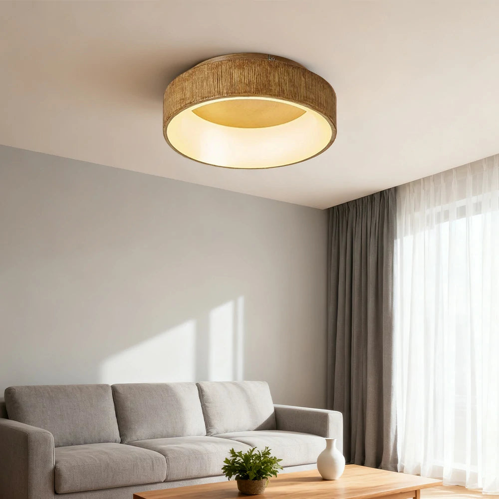 LIVARA Modern Wood Grain Round LED Ceiling Light 30/40/60cm, Acrylic Flush Mount Lamp with Warm Natural Finish for Living Room Bedroom