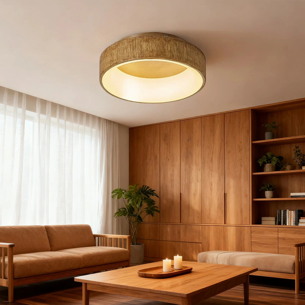 LIVARA Modern Wood Grain Round LED Ceiling Light 30/40/60cm, Acrylic Flush Mount Lamp with Warm Natural Finish for Living Room Bedroom