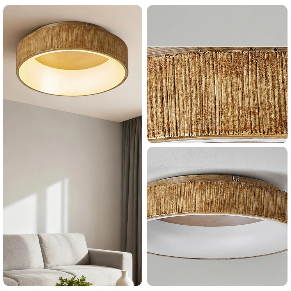 LIVARA Modern Wood Grain Round LED Ceiling Light 30/40/60cm, Acrylic Flush Mount Lamp with Warm Natural Finish for Living Room Bedroom