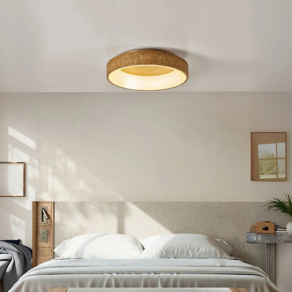 LIVARA Modern Wood Grain Round LED Ceiling Light 30/40/60cm, Acrylic Flush Mount Lamp with Warm Natural Finish for Living Room Bedroom