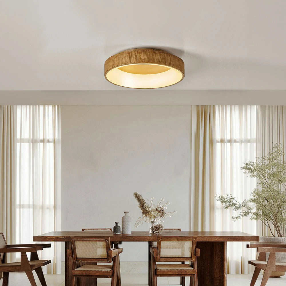 LIVARA Modern Wood Grain Round LED Ceiling Light 30/40/60cm, Acrylic Flush Mount Lamp with Warm Natural Finish for Living Room Bedroom