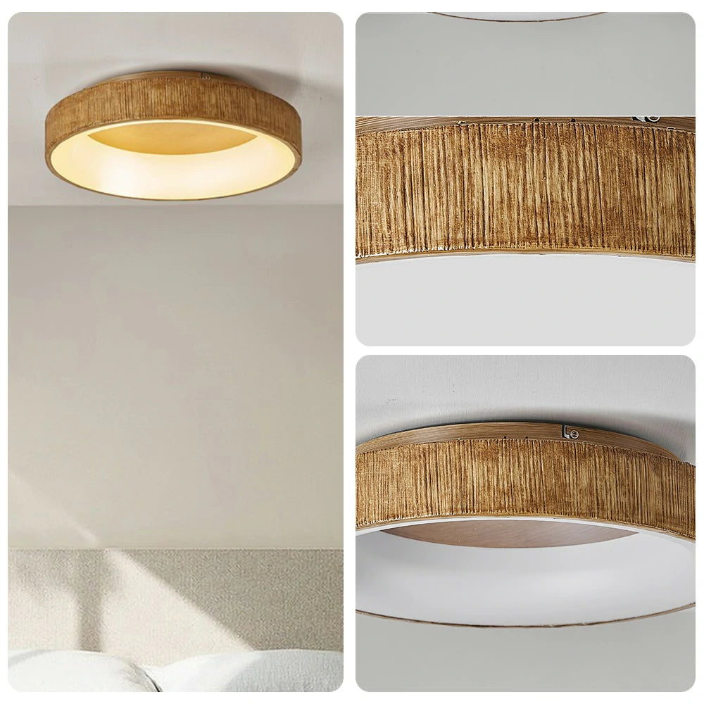 LIVARA Modern Wood Grain Round LED Ceiling Light 30/40/60cm, Acrylic Flush Mount Lamp with Warm Natural Finish for Living Room Bedroom