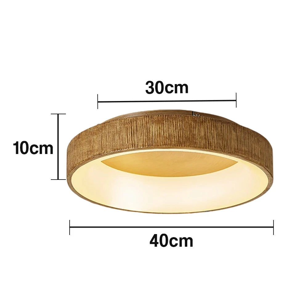 LIVARA Modern Wood Grain Round LED Ceiling Light 30/40/60cm, Acrylic Flush Mount Lamp with Warm Natural Finish for Living Room Bedroom