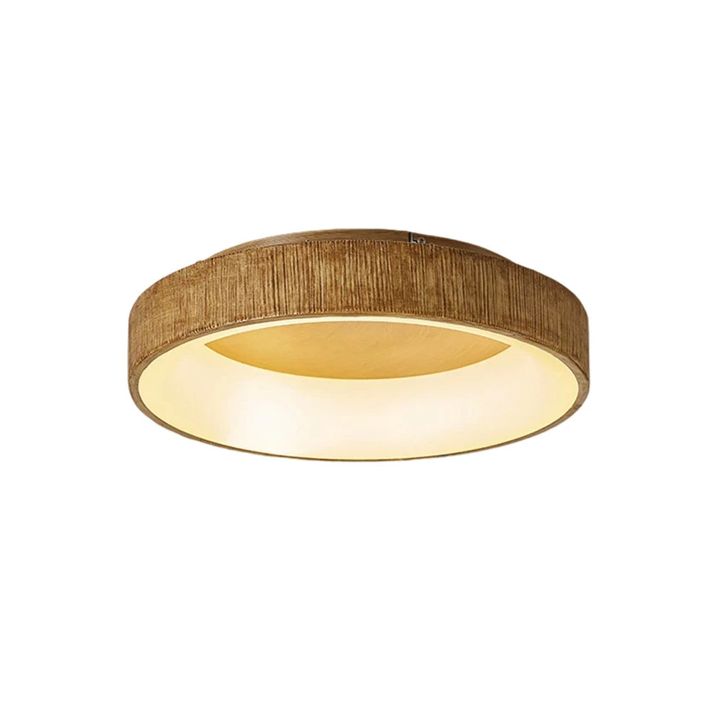 LIVARA Modern Wood Grain Round LED Ceiling Light 30/40/60cm, Acrylic Flush Mount Lamp with Warm Natural Finish for Living Room Bedroom