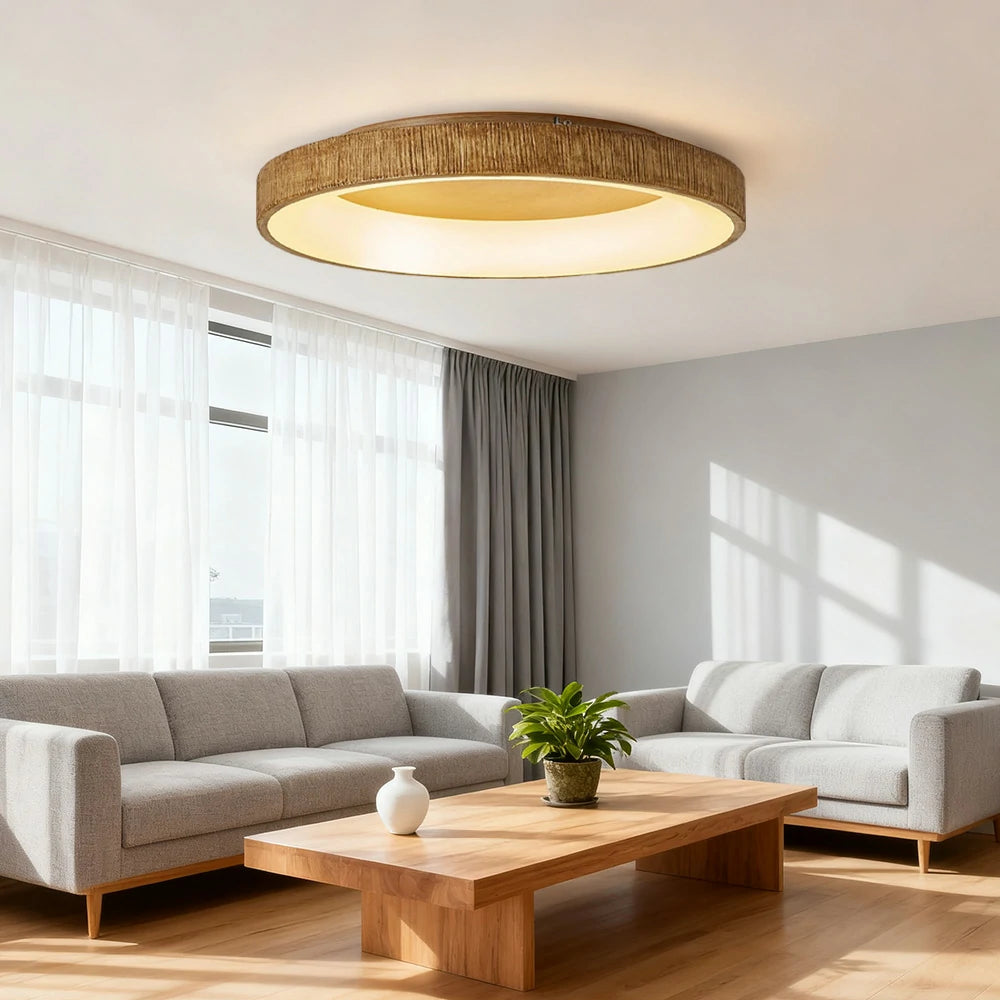 LIVARA Modern Wood Grain Round LED Ceiling Light 30/40/60cm, Acrylic Flush Mount Lamp with Warm Natural Finish for Living Room Bedroom