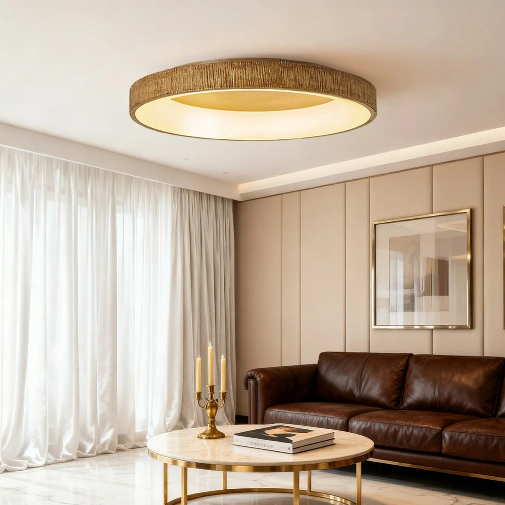 LIVARA Modern Wood Grain Round LED Ceiling Light 30/40/60cm, Acrylic Flush Mount Lamp with Warm Natural Finish for Living Room Bedroom