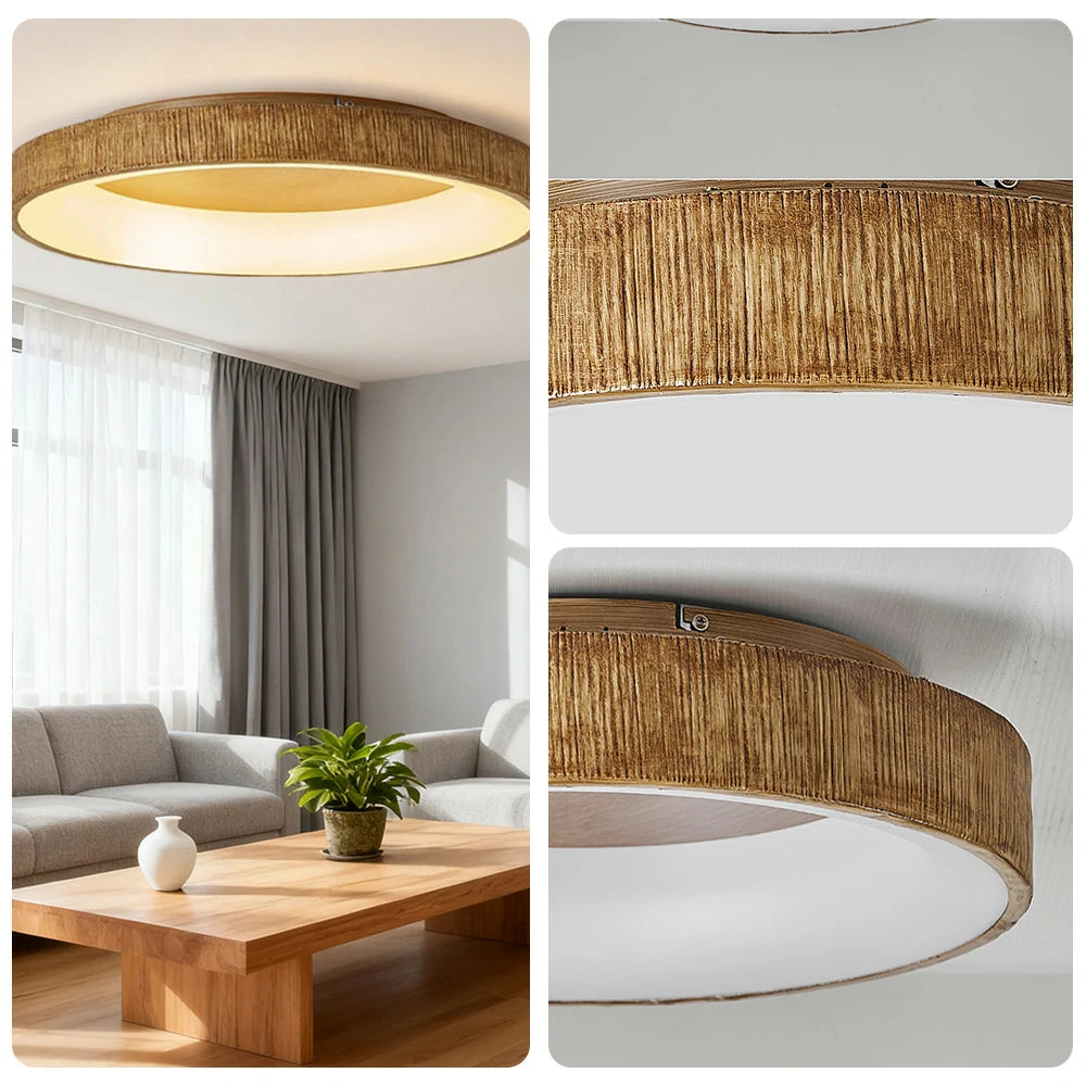 LIVARA Modern Wood Grain Round LED Ceiling Light 30/40/60cm, Acrylic Flush Mount Lamp with Warm Natural Finish for Living Room Bedroom